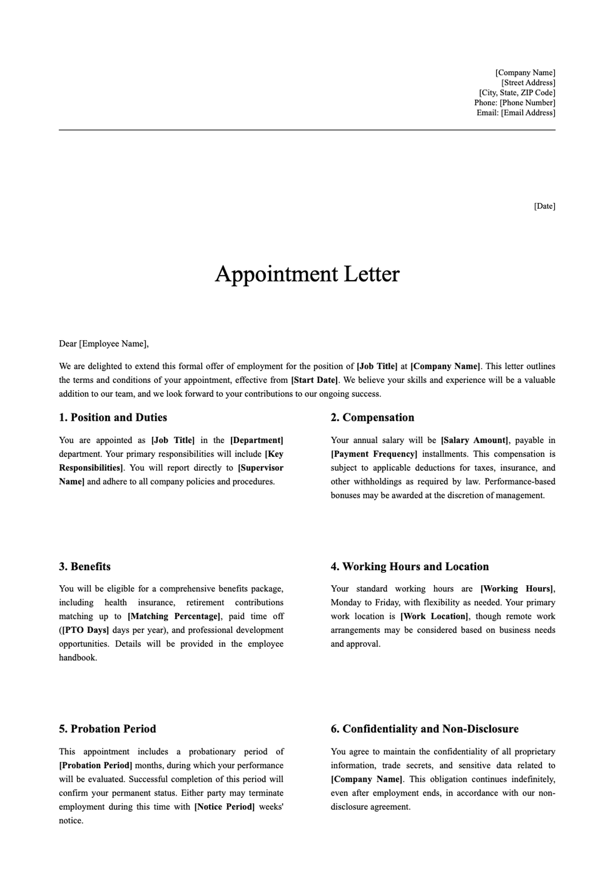 Formal letter of appointment with terms and conditions template_variant_3
